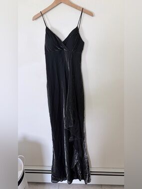 Y2K vintage Metal Gown Black & Silver Spaghetti Straps Metallic Empire Waist Max